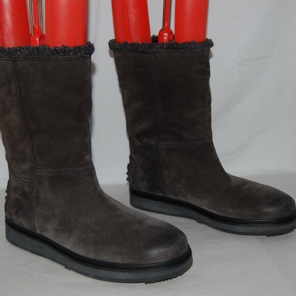 US 10 ? Car Shoe by PRADA ITALY Men\'s Shearling Suede Leather Ankle Boots